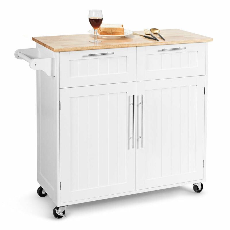 Heavy Duty Rolling Kitchen Cart with Towel Holder and Drawer-White - Relaxacare