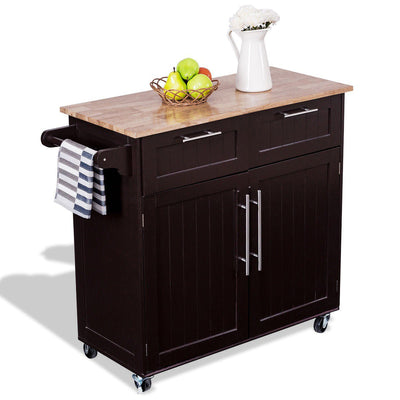 Heavy Duty Rolling Kitchen Cart with Tower Holder and Drawer-Brown - Relaxacare