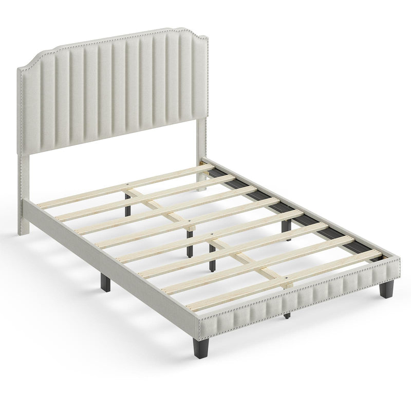 Heavy Duty Upholstered Bed Frame with Rivet Headboard - Relaxacare