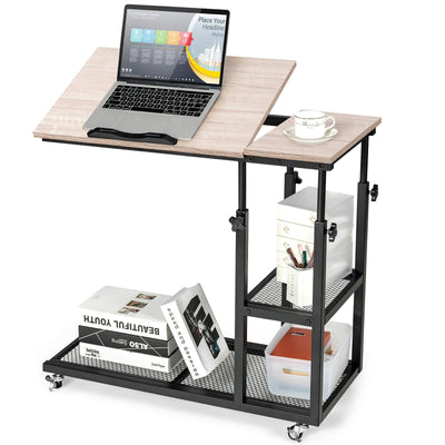 Height Adjustable C-Shaped End Table with Lockable Wheels and Tiltable Table Top - Relaxacare