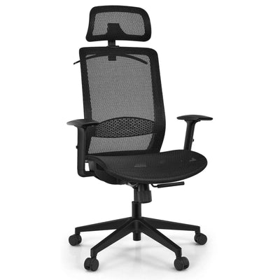 Height Adjustable Ergonomic High Back Mesh Office Chair with Hanger-Black - Relaxacare