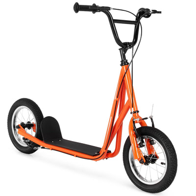 Height Adjustable Kid Kick Scooter with 12 Inch Air Filled Wheel-Orange - Relaxacare