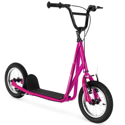 Height Adjustable Kid Kick Scooter with 12 Inch Air Filled Wheel-Pink - Relaxacare