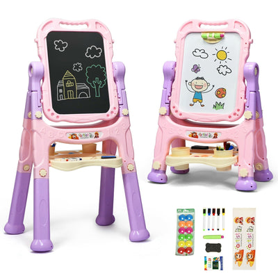 Height Adjustable Kids Art Easel Magnetic Double Sided Board-Pink - Relaxacare