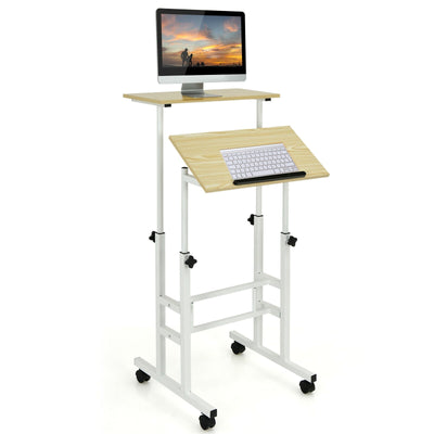 Height Adjustable Mobile Standing Desk with Rolling Wheels for Office and Home - Relaxacare