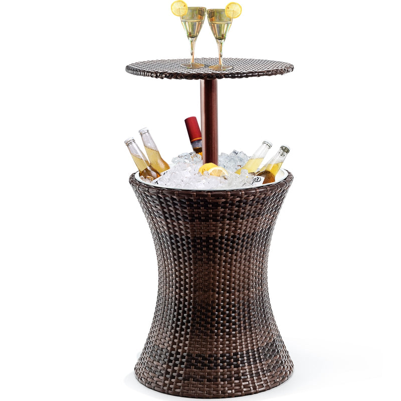 Height Adjustable Patio Rattan Cooler Bar Table - Relaxacare