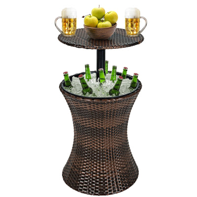 Height Adjustable Patio Rattan Cooler Bar Table-Black - Relaxacare