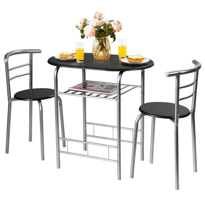 Home Kitchen 3 pcs Bistro Pub Dining Table 2 Chairs Set-Silver - Relaxacare