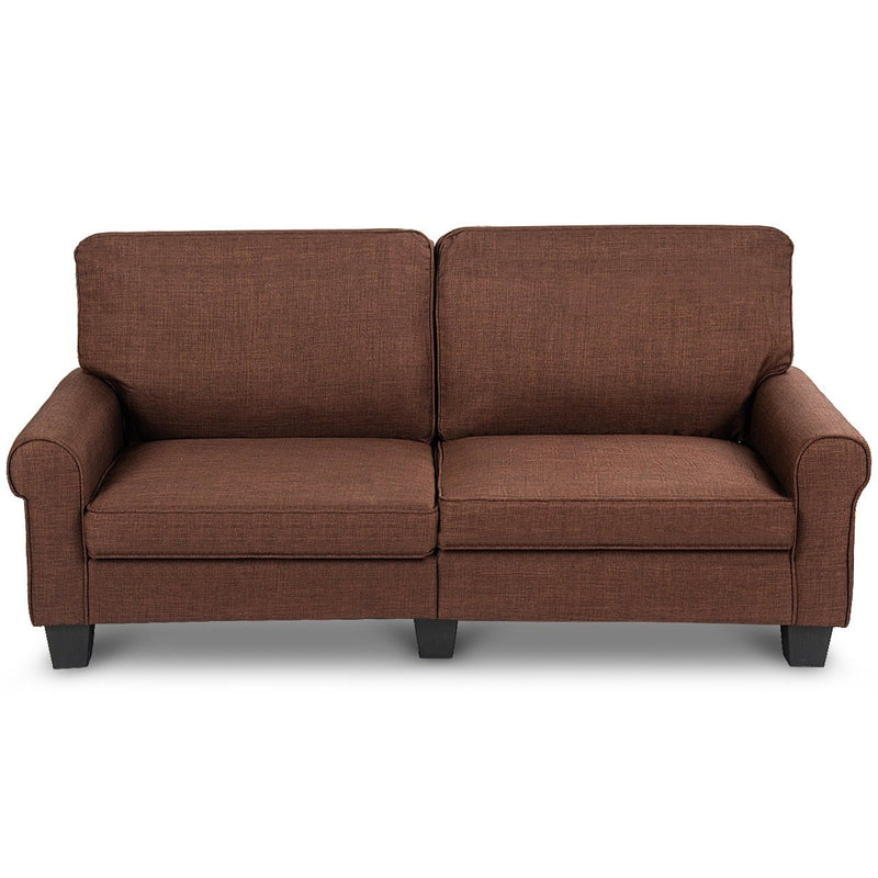 Home Living Room Upholstered Curved Armrest Fabric Sofa-Brown - Relaxacare