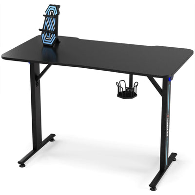 Home Office PC Computer Gaming Desk with LED Lignt and Gaming Handle Rack-Black - Relaxacare
