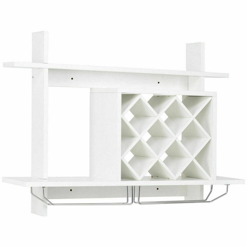 Household Wall Mount Wine Rack Organizer with Glass Holder Storage Shelf - Relaxacare