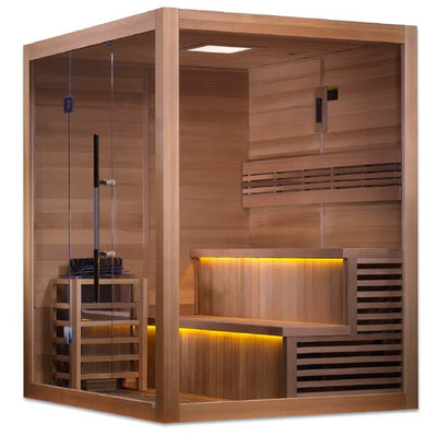 Huge Sale-2023 Golden Designs "Kuusamo Edition" Premium 6 Person Indoor Traditional Steam Sauna (GDI-7206-01) - Canadian Red Cedar Interior - Relaxacare