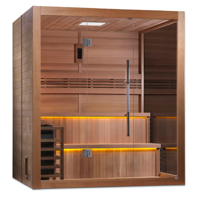 Huge Sale-2023 Golden Designs "Kuusamo Edition" Premium 6 Person Indoor Traditional Steam Sauna (GDI-7206-01) - Canadian Red Cedar Interior - Relaxacare