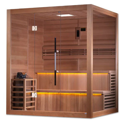 Huge Sale-2023 Golden Designs "Kuusamo Edition" Premium 6 Person Indoor Traditional Steam Sauna (GDI-7206-01) - Canadian Red Cedar Interior - Relaxacare