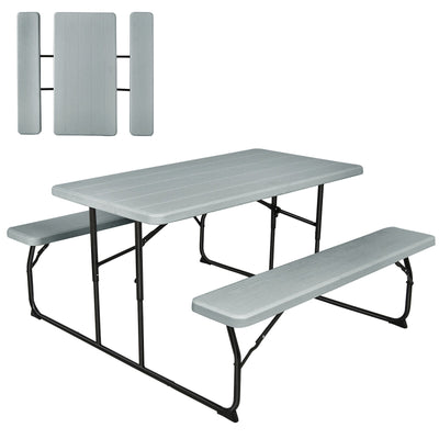 Indoor and Outdoor Folding Picnic Table Bench Set with Wood-like Texture-Gray - Relaxacare