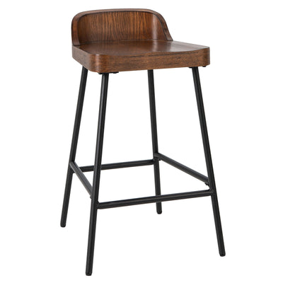 Industrial 24.5 Inches Bar Stool with Backrest and Saddle Seat-Rustic Brown - Relaxacare