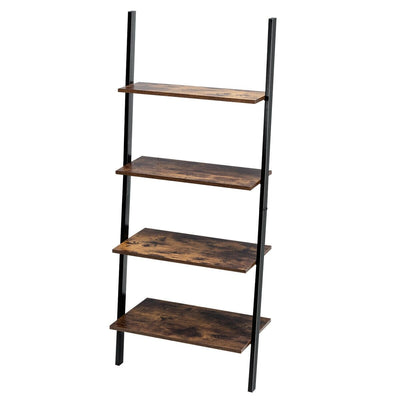 Industrial 4-Tier Ladder Shelf with Metal Frame for Living Room Office - Relaxacare