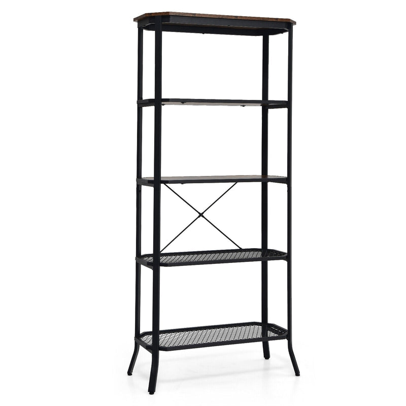 Industrial 5-Layer Bookshelf with Out-Stretched Legs-Rustic Brown - Relaxacare