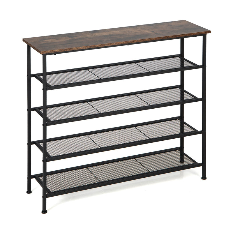 Industrial Adjustable 5 Tier Metal Shoe Rack with 4 Shelves for 16 20