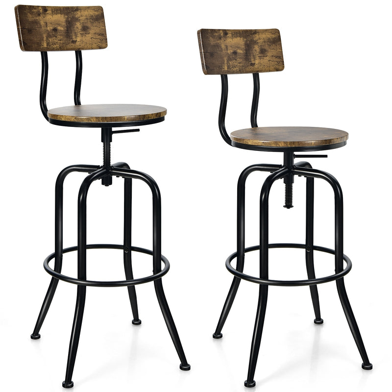 Industrial Adjustable Swivel Bar Stool with Arc-Shaped Backrest - Relaxacare