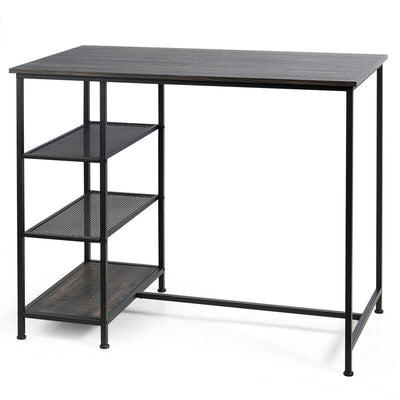 Industrial Dining Bar Pub Table with Metal Frame and Storage Shelves - Relaxacare