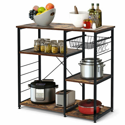 Industrial Kitchen Baker's Rack Microwave Shelf with 6 Hooks - Relaxacare