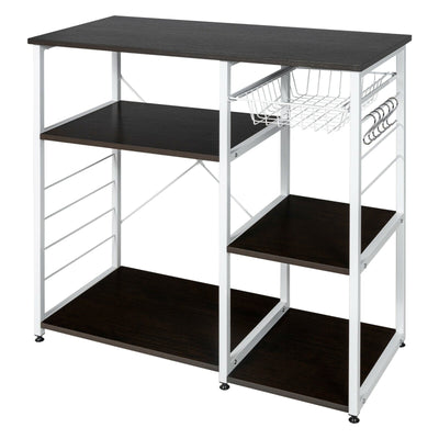 Industrial Kitchen Baker's Rack Microwave Shelf with 6 Hooks-Deep Brown - Relaxacare