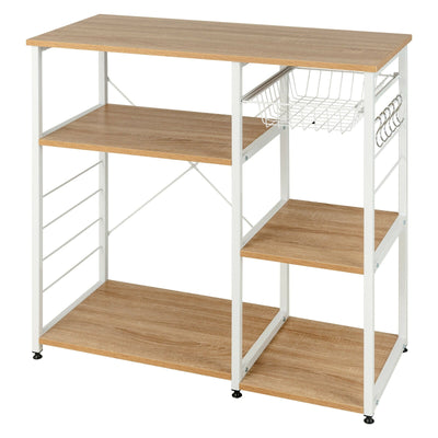 Industrial Kitchen Baker's Rack Microwave Shelf with 6 Hooks-Natural - Relaxacare