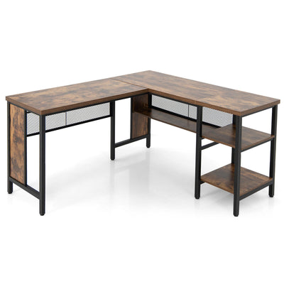 Industrial L-Shaped Corner Computer Desk Office Workstation with Storage Shelves - Relaxacare
