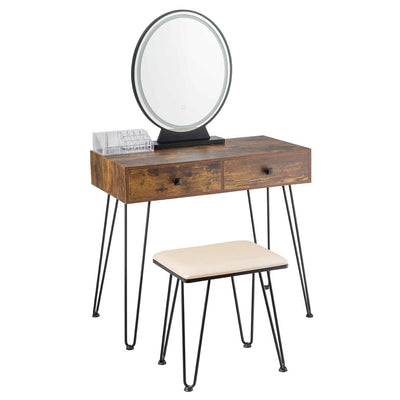 Industrial Makeup Dressing Table with 3 Lighting Modes-Rustic Brown - Relaxacare