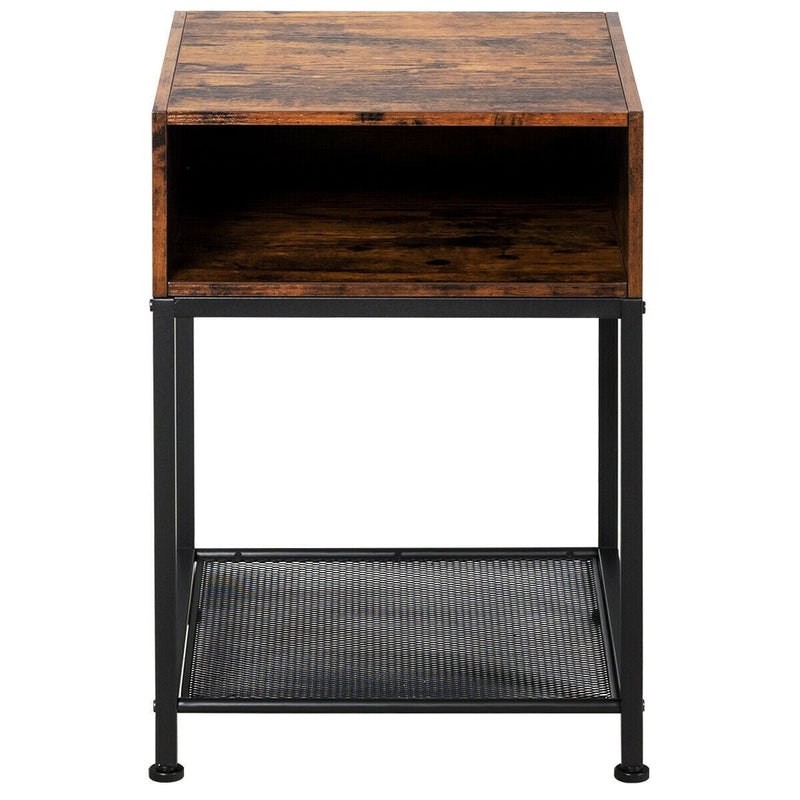 Industrial Nightstand End Side Table with Mesh Shelf - Relaxacare