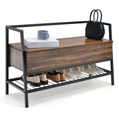 Industrial Shoe Bench with Storage Space and Metal Handrail - Relaxacare