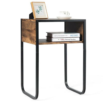 Industrial Side Table with Anti-Rust Steel Frame and Open Storage - Relaxacare
