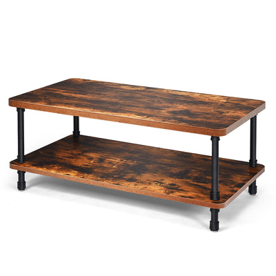 Industrial Vintage Coffee Table with 2-Tier Storage Shelf - Relaxacare