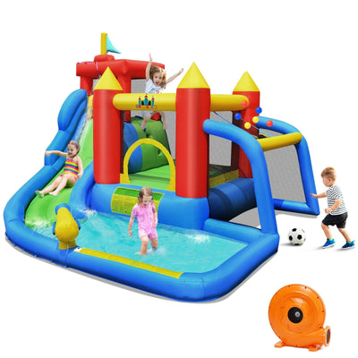 Inflatable Bounce House Splash Pool with Water Climb Slide Blower Included - Relaxacare