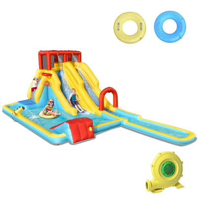 Inflatable Dual Slide Water Park Climbing Bouncer with 735W Air Blower - Relaxacare