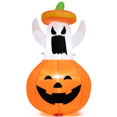Inflatable Halloween Ghost Decoration with Hat and Pumpkin Lantern - Relaxacare