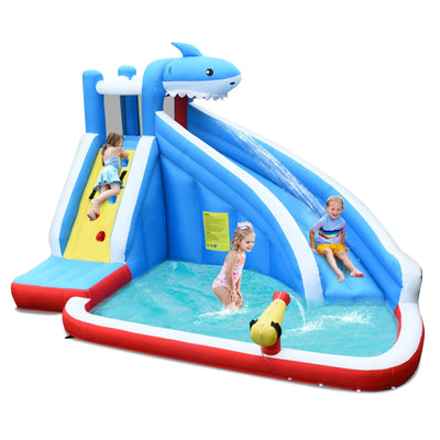 Inflatable Shark Bounce House with Water Slide and Climbing Wall without Blower - Relaxacare