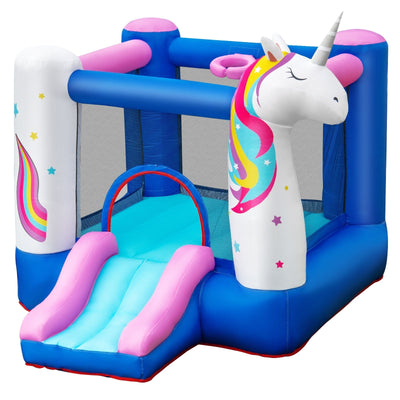 Inflatable Slide Bouncer with Basketball Hoop for Kids Without Blower - Relaxacare
