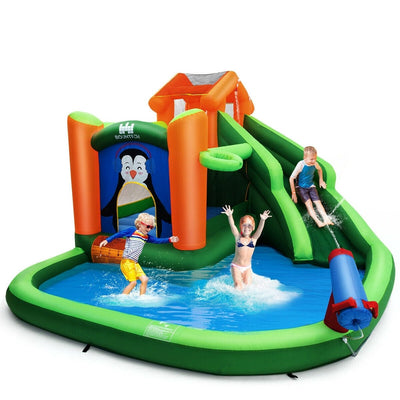 Inflatable Water Park Bouncer with Climbing Wall Splash Pool Water Cannon - Relaxacare