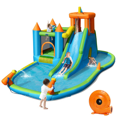 Inflatable Water Slide Kids Bounce House Splash Water Pool with Blower - Relaxacare