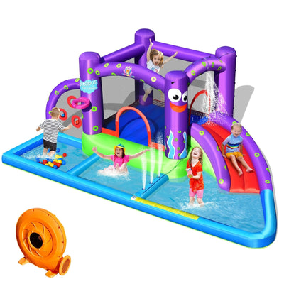 Inflatable Water Slide Park with Splash Pool and 750W Blower - Relaxacare