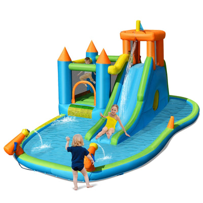 Inflatable Water Slide with Bounce House and Splash Pool without Blower for Kids - Relaxacare