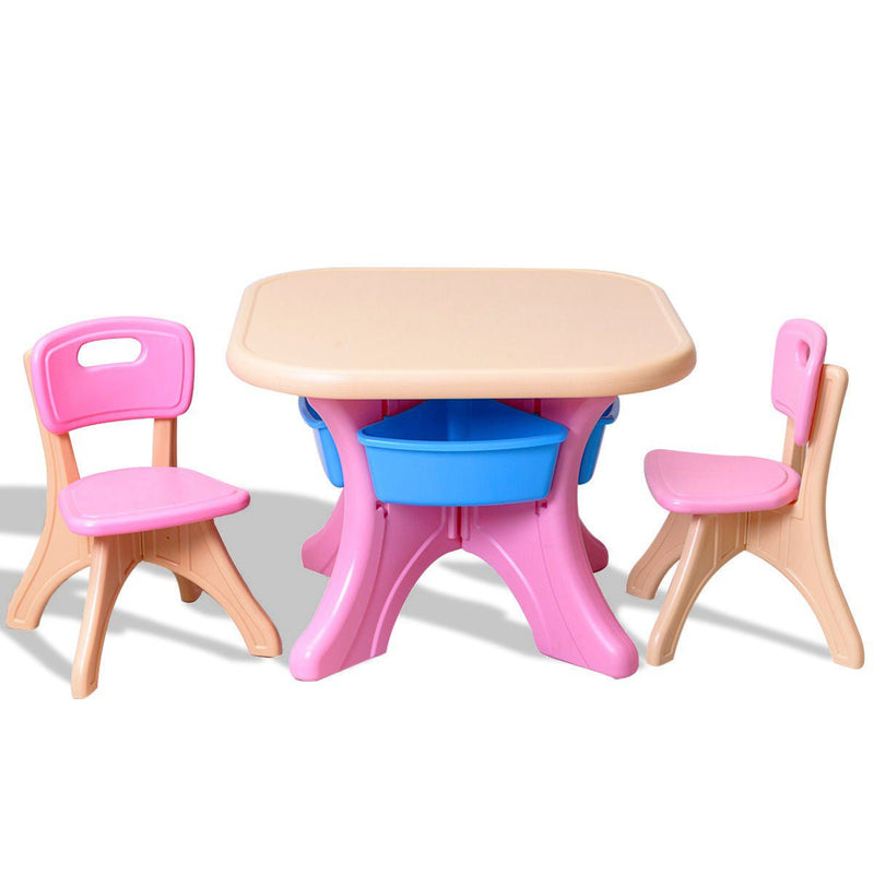 In/Outdoor 3-Piece Plastic Children Play Table & Chair Set-Pink - Relaxacare