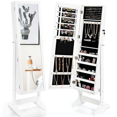 Jewelry Cabinet Stand Mirror Armoire with Large Storage Box-White - Relaxacare