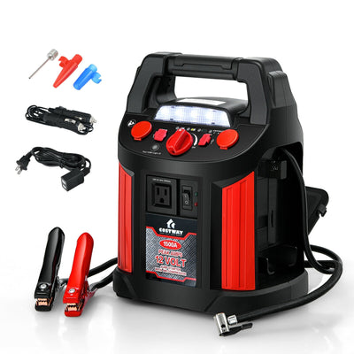 Jump Starter Air Compressor Power Bank Charger with LED Light and DC Outlet - Relaxacare