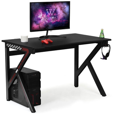 K-Shaped Gaming Desk with Cup Holder Headphone - Relaxacare