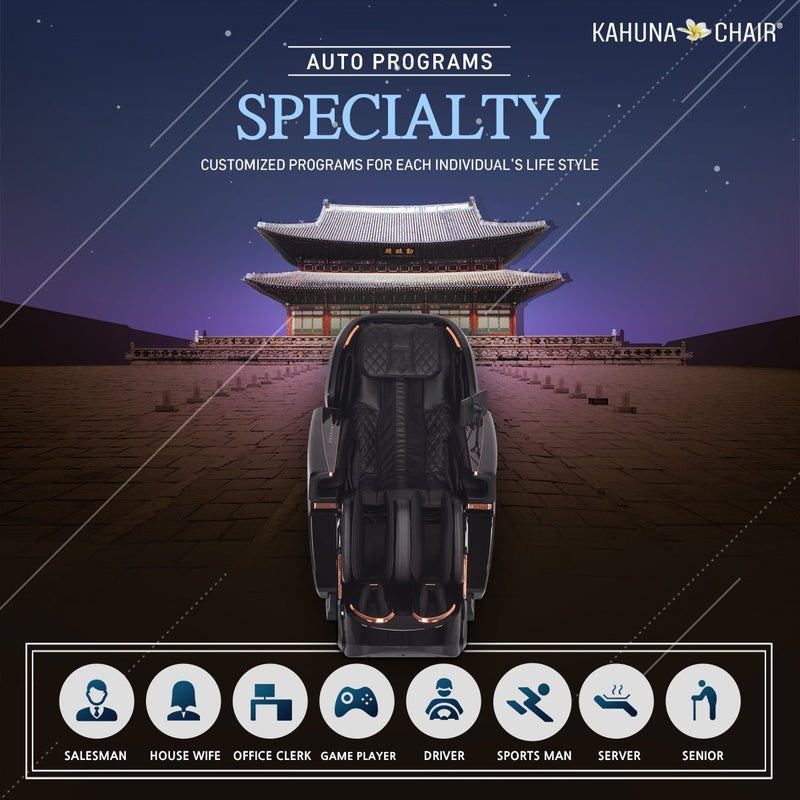 Kahuna-4D Active Stretch-3D foot Massage Chair– with Calf rollers-EM 8500 - Relaxacare