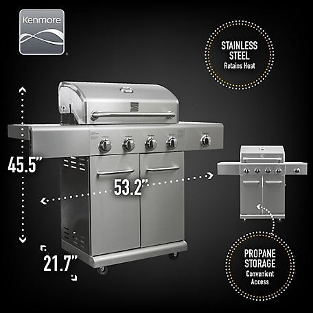 Kenmore-4-Burner Searing Side Burner Gas Grill in Stainless Steel 52, 000 BTU - Relaxacare