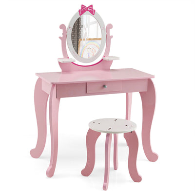 Kid Vanity Table Stool Set with Oval Rotatable Mirror - Relaxacare